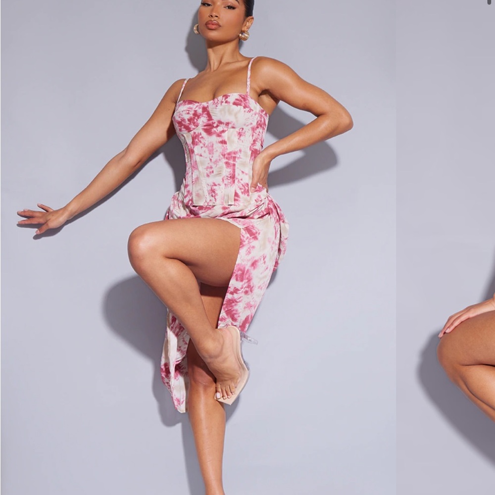 Fuschia Tie Dye Corset Top & Skirt Set